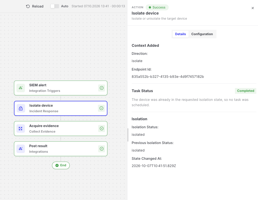 Isolate Device: Execution details of a skipped isolation step